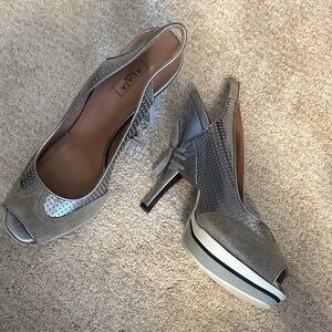 Alaia Paris Silver Peep-Toe Slingback Heels